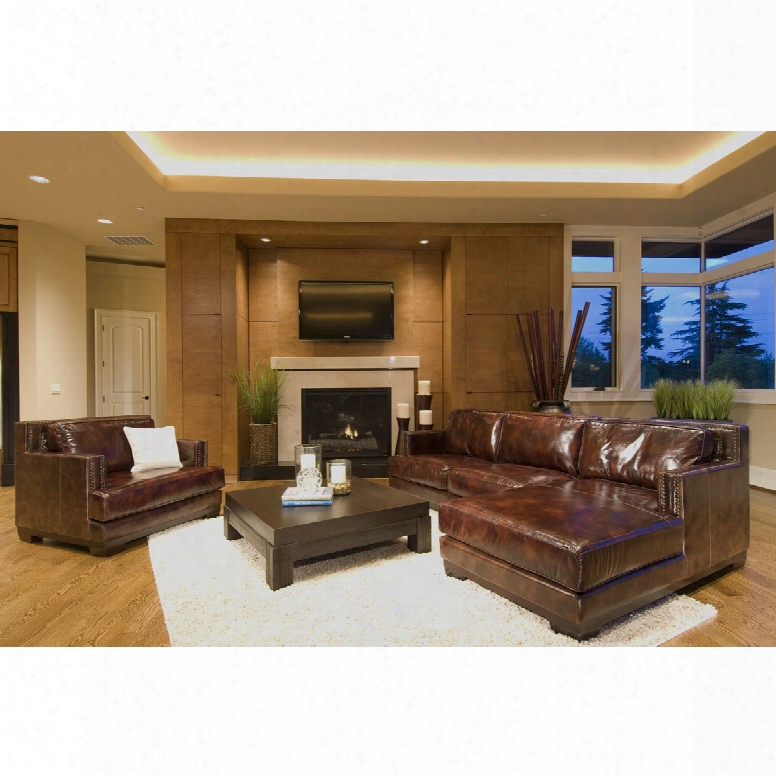 Elements Fine Home Davis Top Grain Leather Right Arm Facing Chaise Sectional And Chair In Saddle