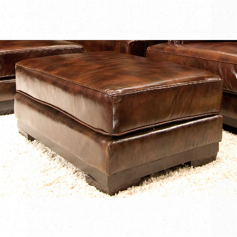 Elements Fine Home Emerson Top Grain Leather Standard Ottoman In Saddle