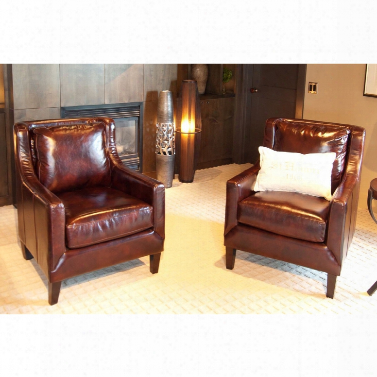Elements Fine Home Java 2-piece Top Grain Leather Accent Chairs In Saddle