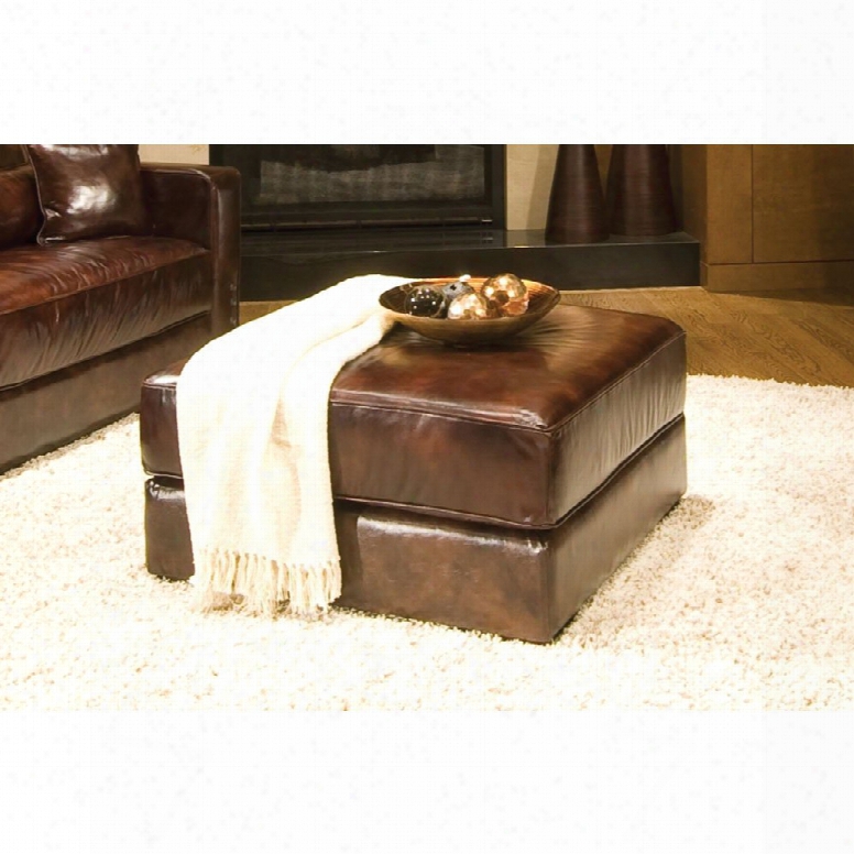 Elements Fine Home Laguna Top Grain Leather Cocktail Ottoman In Saddle