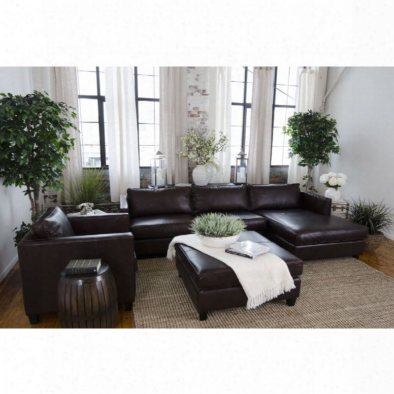 Elements Fine Home Urban Top Grain Leather Left Arm Facing Chaise Sectional And Rectangle Cocktail Ottoman In Cappuccino