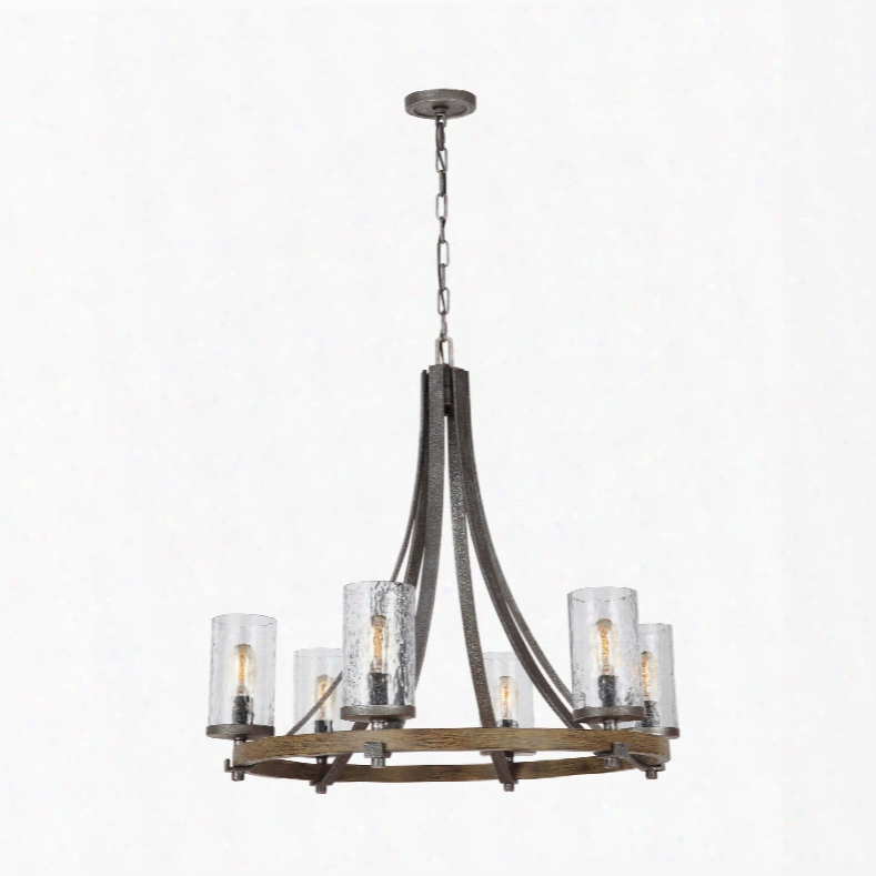Murray Feiss Angelo 6-light Chandelier In Distressed Weathered Oak And Slated Grey Metal