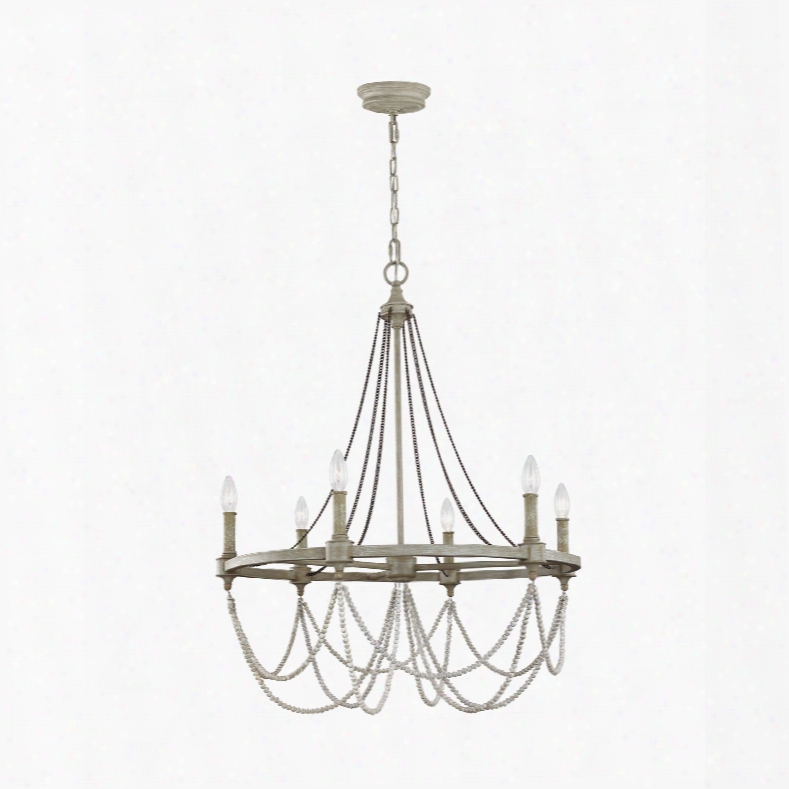 Murray Feiss Beverly 6--light Chandelier In French Washed Oak And Distressed White Wood