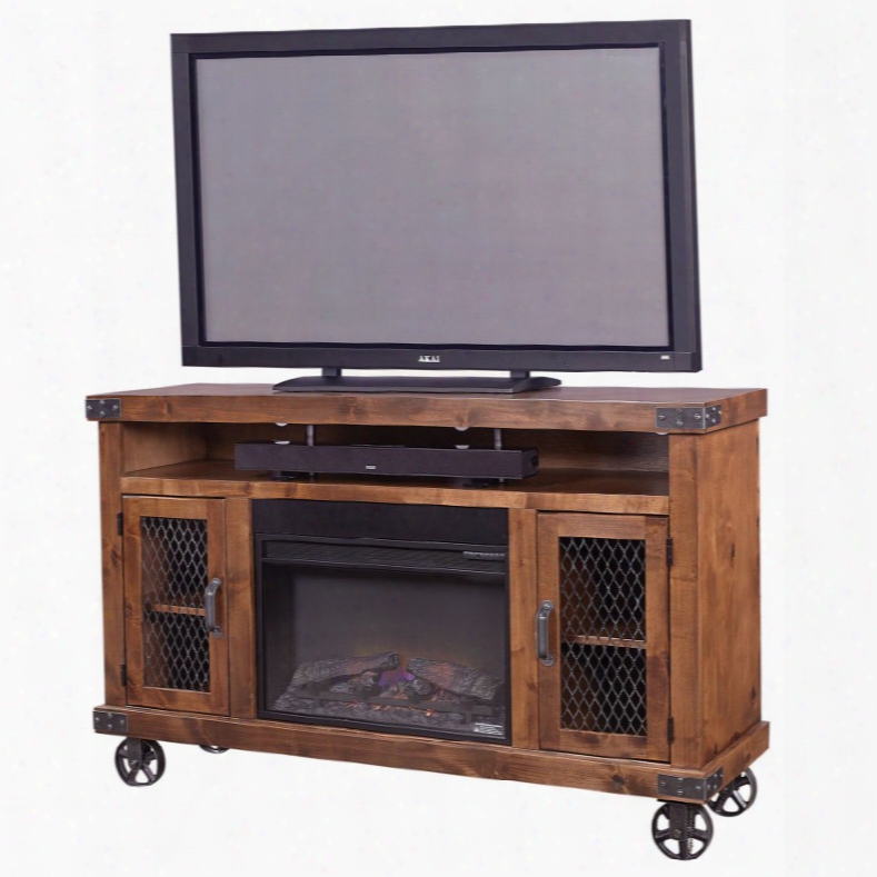 Aspenhome Industrial 62 Inch Fireplace Console In Fruitwood