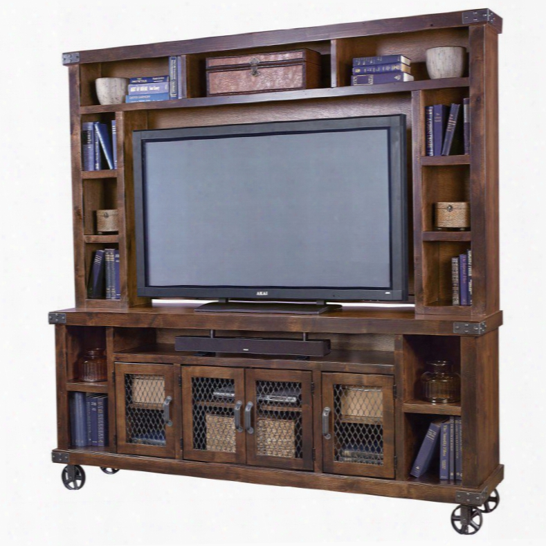 Aspenhome Industrial 84 Inch Console With Hutch In Tobacco