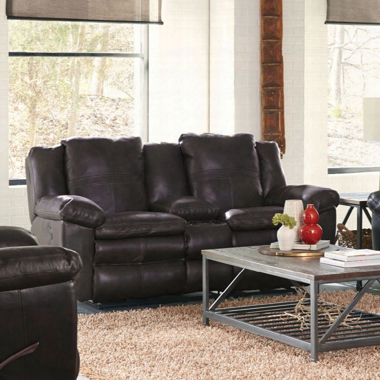 Catnapper Aria Leather Power Lay Flat Reclining Console Loveseat In Chocolate