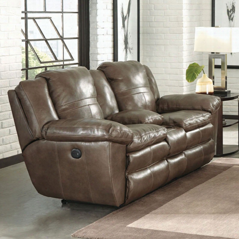 Catnapper Aria Leather Power Lay Flat Reclining Console Loveseat In Smoke