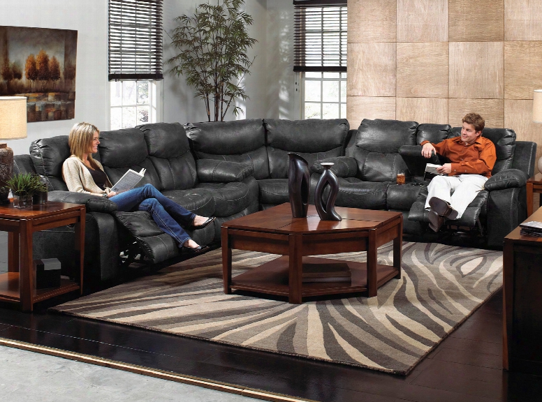 Catnapper Catalina Leather Reclining Sectional In Steel With Power Option