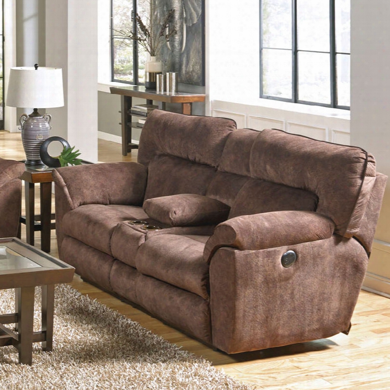 Catnapper Nichols Power Lay Flat Reclining Console Loveseat In Chestnut