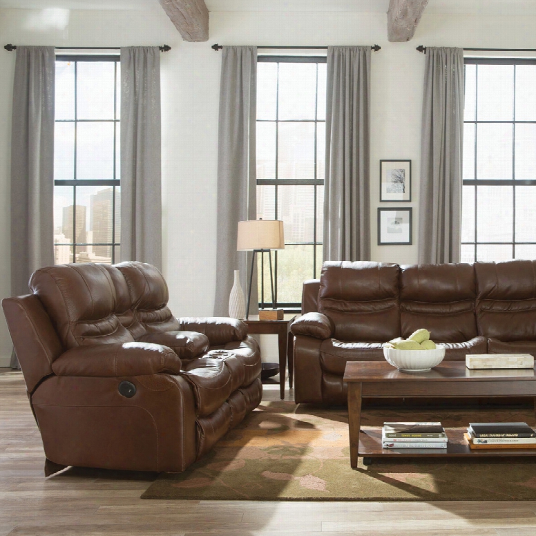 Catnapper Patton Leather Power Lay Flat Reclining  Console Loveseat In Chestnut