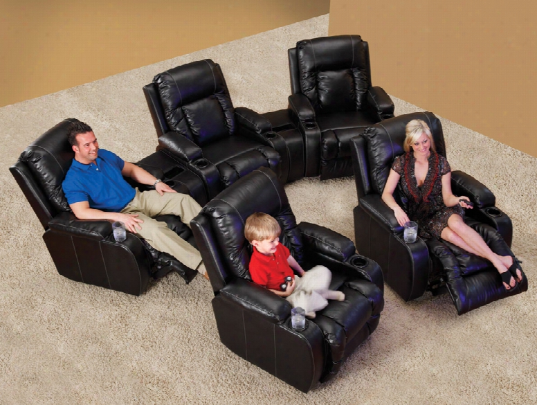 Catnapper Top Gun Curved Leather Theater Seating In Black With Multiple Seat And Power Options
