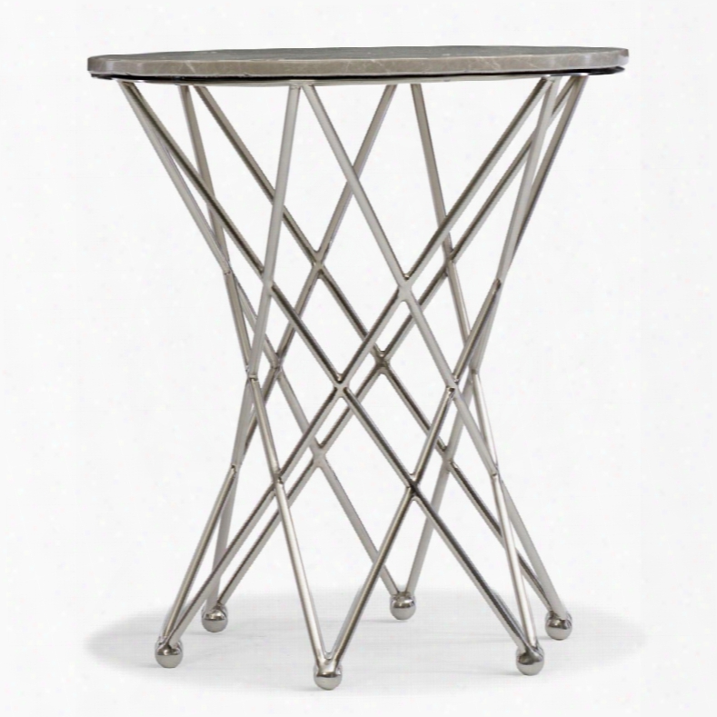 Hooker East Village Round End Table With Marble Top In Silver