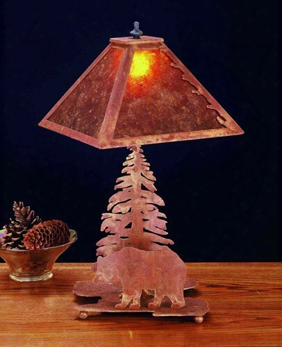 Meyda Tiffany Black Bear And Pine Table Lamp - Beige Charcoal