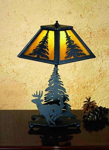 Meyda Tiffany Deer And Pine Accent Lamp - Yellow Amber