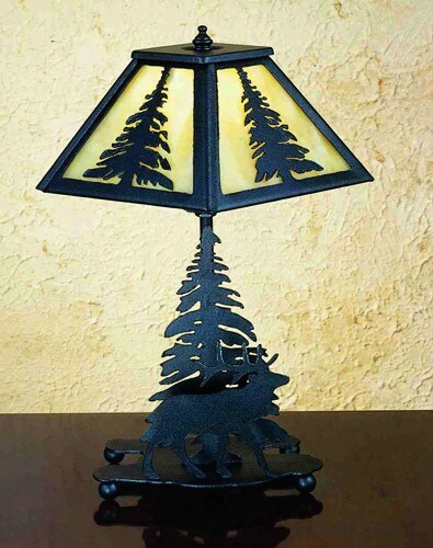 Meyda Tiffany Elk And Pine Accent Lamp - Mauve