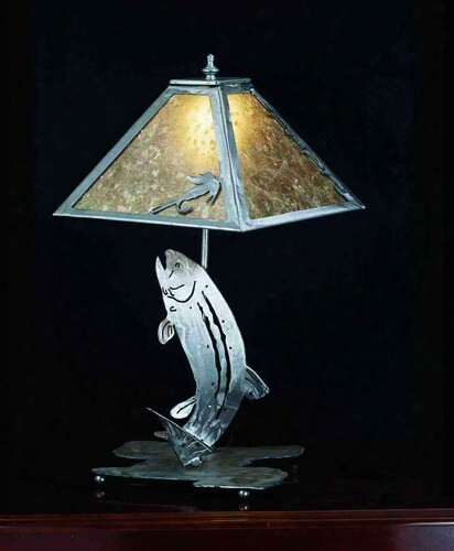 Meyda Tiffany Flyfishing Trout Table Lamp - Steel