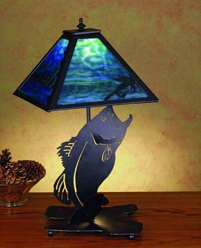 Meyda Tiffany Flyfishing With Bass Table Lamp