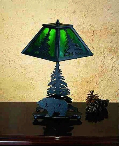 Meyda Tiffany Grizzly Bear And Pine Accent Lamp - Green