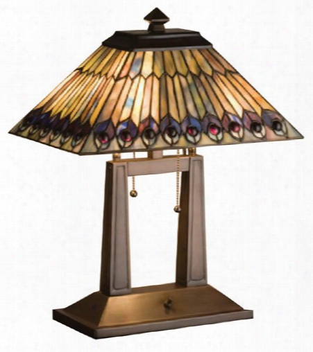 Meyda Tiffany Jeweled Peacock Oblong Table Lamp