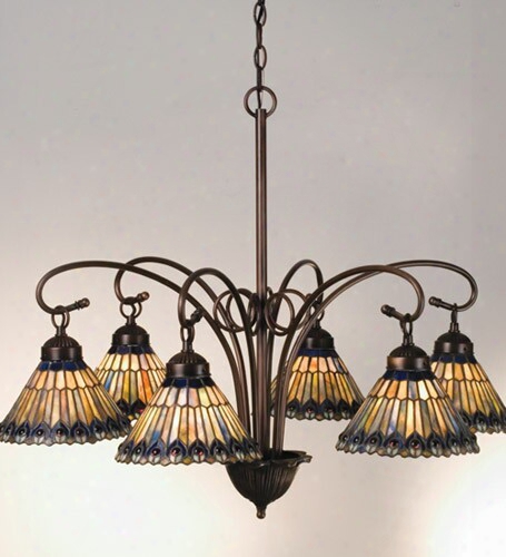 Meyda Tiffany Jeweled Peacock Six Light Chandelier