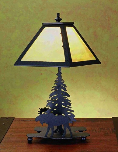 Meyda Tiffany Moose Pine And Leaf Edge Accent Lamp - Mauve