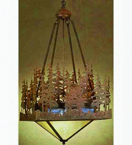 Meyda Tiffany Pine Lake 4-light Inverted Pendant - Rust