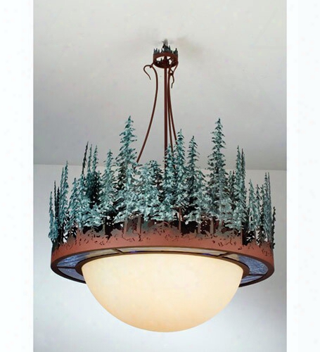 Meyda Tiffany Round Pine Lake 4-light Inverted Pendant - Verdigris