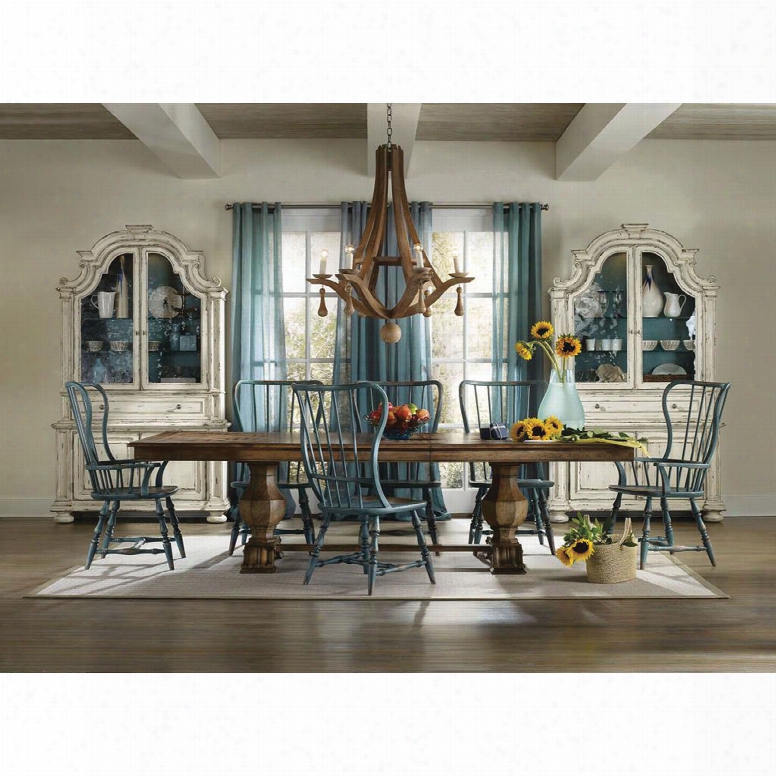 Hooker Furniture Sanctuary Brighton 9-piece Dining Set With Firmament High Azure Blue Spindle Back Chairs