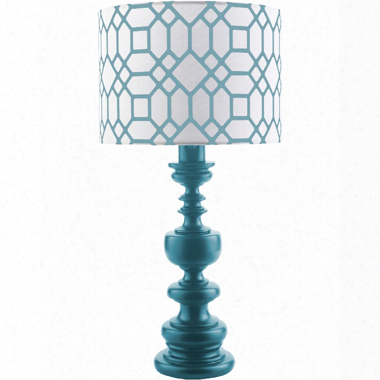 Surya Wilson Table Lamp With Blue Print Shade