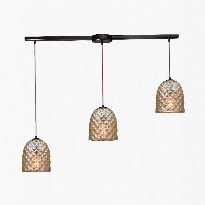 Elk Lighting Brimley 3-light Linear Bar In Oil Rubbed Bronze With Raised Diamond Texture Mercury Glass Pendant