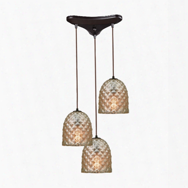 Elk Lighting Brimley 3-light Triangle Pan In Oil Rubbed Bronze With Raised Diamond Texture Mercury Glass Pendant