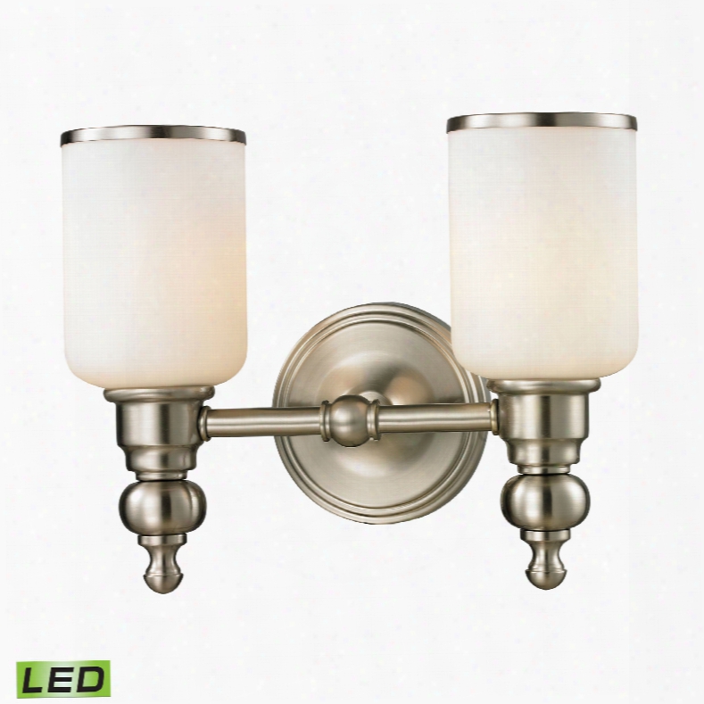 Elk Lighting Bristol Way 2-light Led Vanity In Brushed Nickel And Opal White Glass