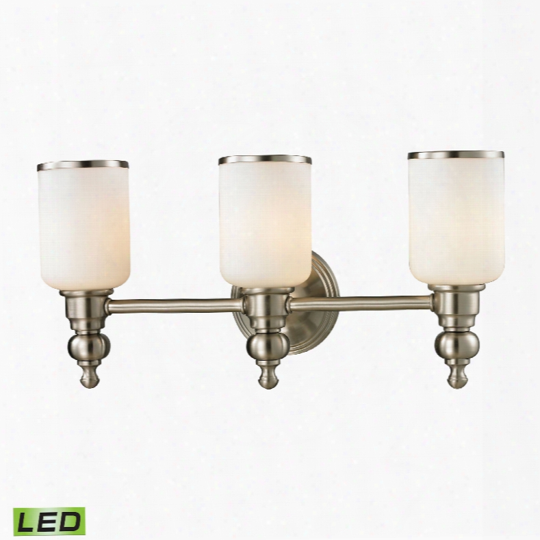 Elk Lighting Bristol Way 3-light Led Vanity In Brushed Nickel And Opal White Glass