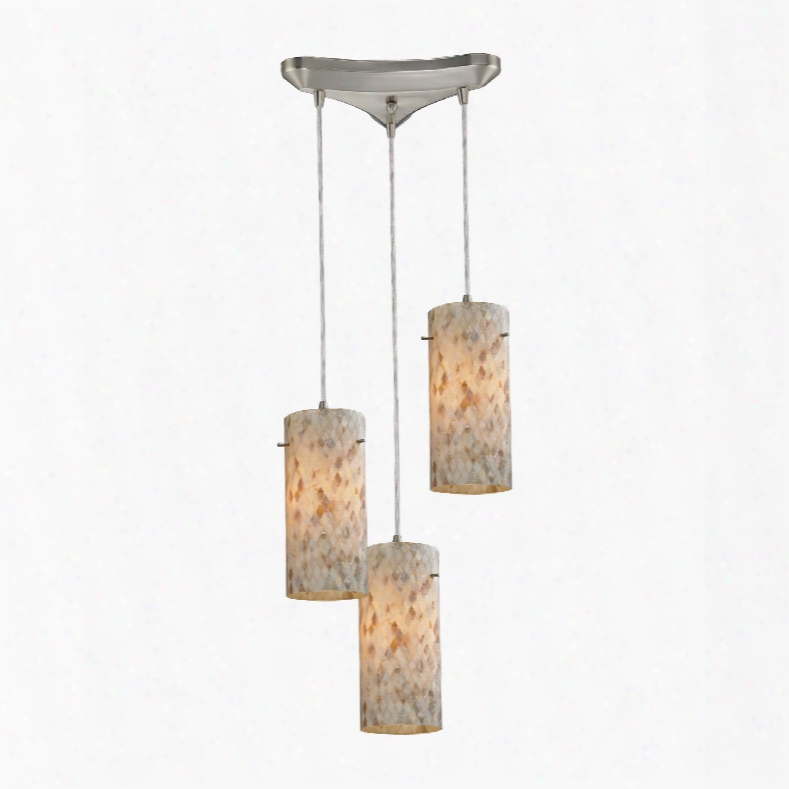 Elk Lighting Capri 3-light Pendant In Satin Nickel And Capiz Shell