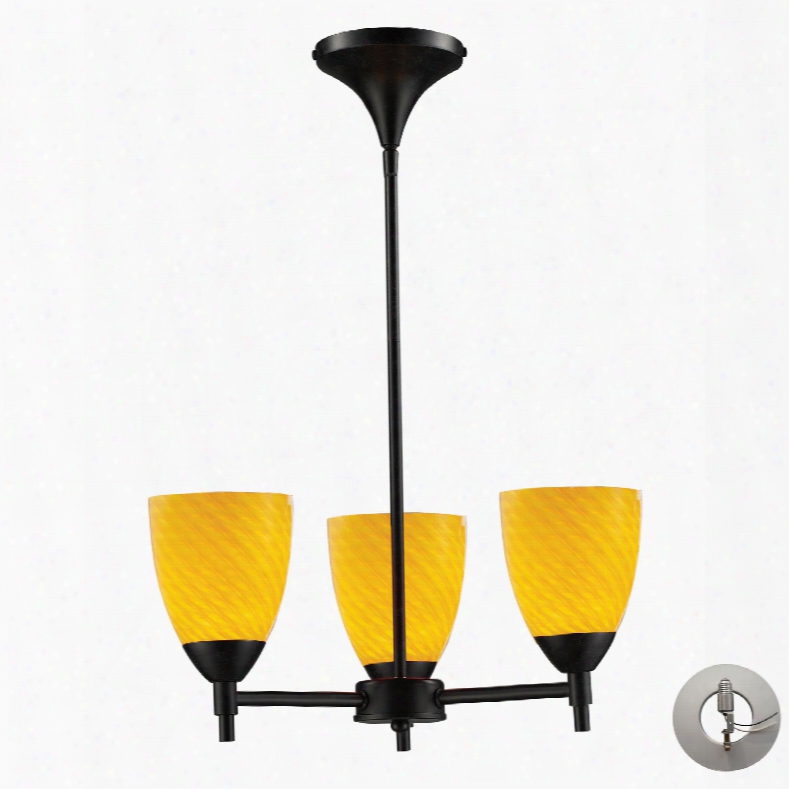 Elk Lighting Celina 3-light Chandelier In Dark Rsut And Canary Glass - Includes Recessed Lighting Kit