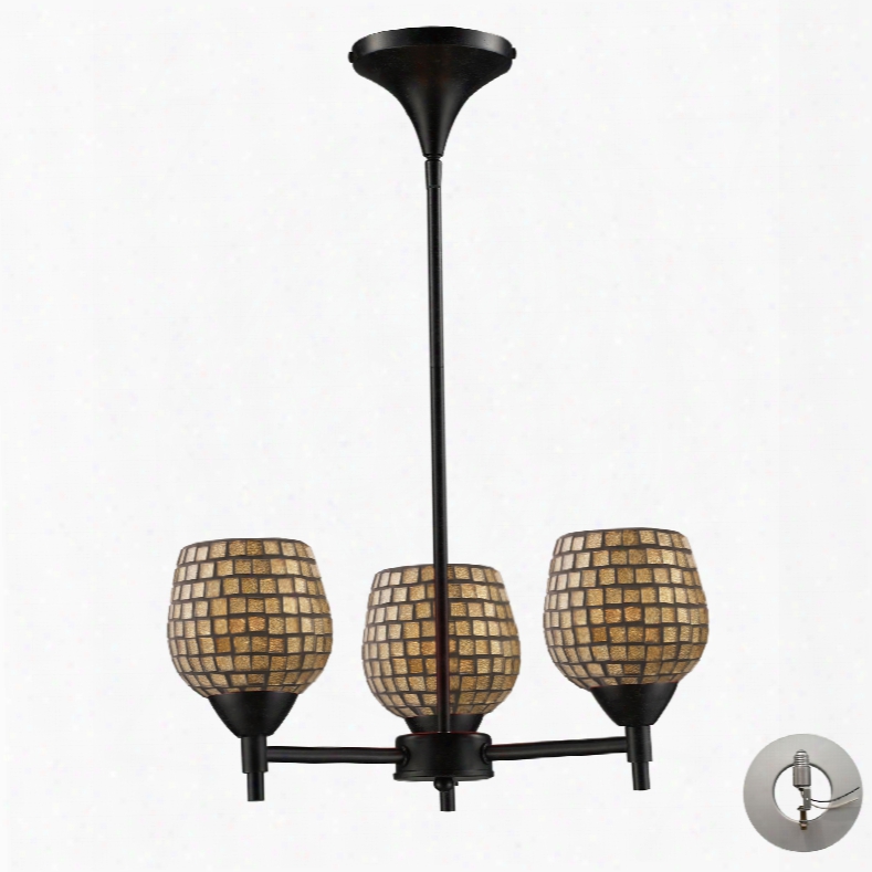 Elk Lighting Celina 3-light Chandelier In Dark Rust And Gold Leaf Glass - Includes Recessed Lighting Kit