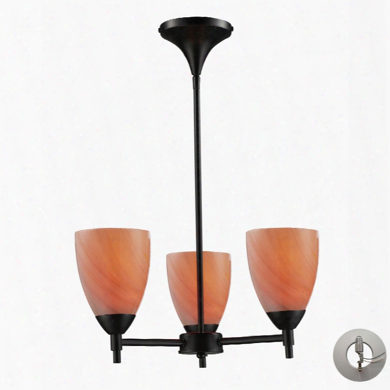 Elk Lighting Celina 3-light Chandelier In Dark Rust And Sandy Glass - Includes Recessed Lighting Kit