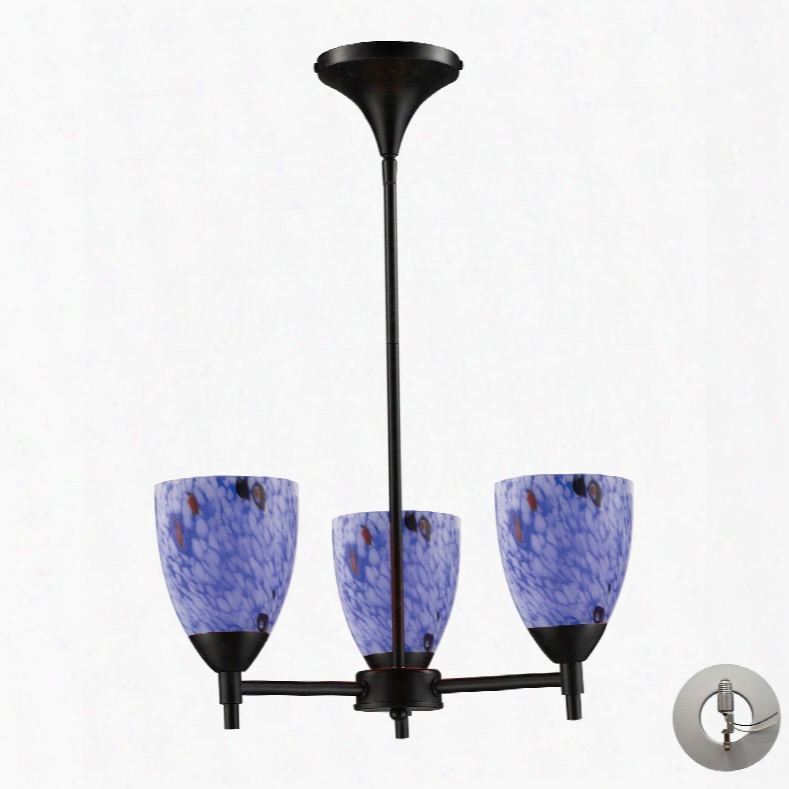 Elk Lighting Celina 3-light Chandelier In Dark Rust And Starburst Blue Glass - Includes Recessed Lighting Kit