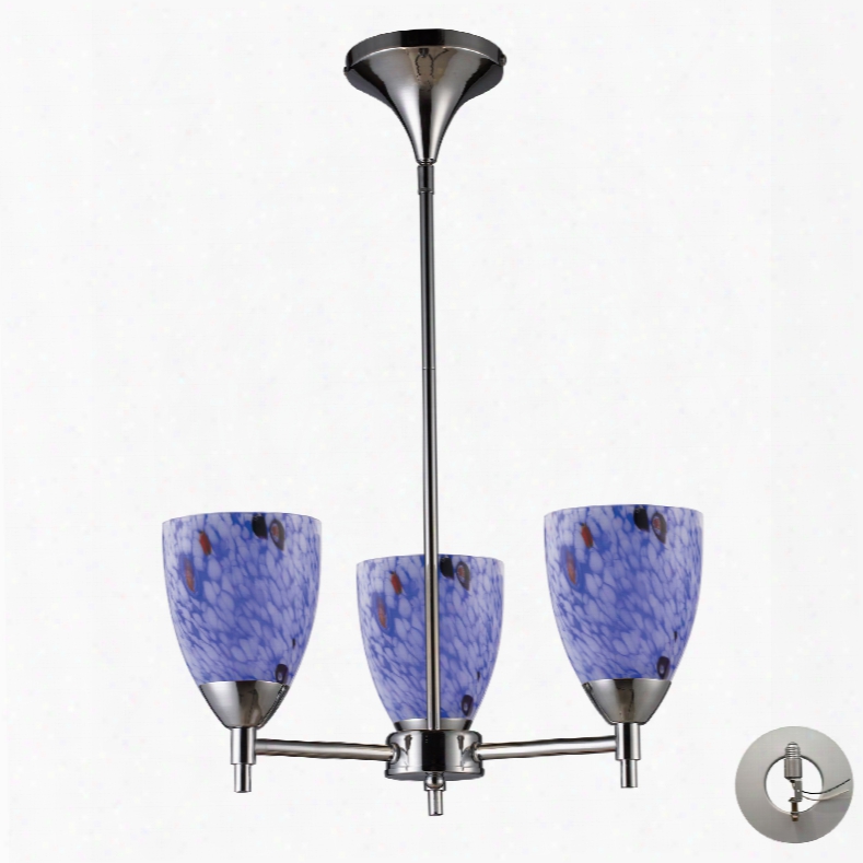 Elk Lighting Celina 3-light Chandelier In Polished Chrome And Starburst Blue Glass - Includes Recessed Lighting Kit