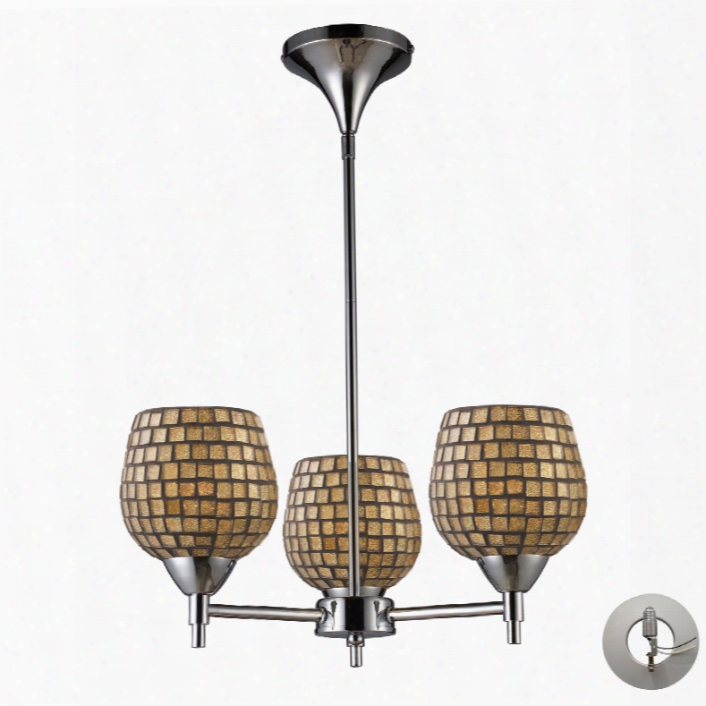 Elk Lighting Celina 3-light Chandelier In Polished Chrome And Gold Leaf Glass - Includes Recessed Lighting Kit