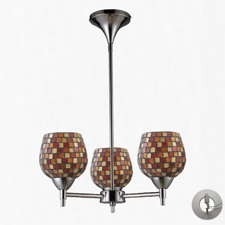 Elk Lighting Celina 3-light Chandelier In Polished Chrome And Multi Fusion Glass - Includes Recessed Lighting Kit