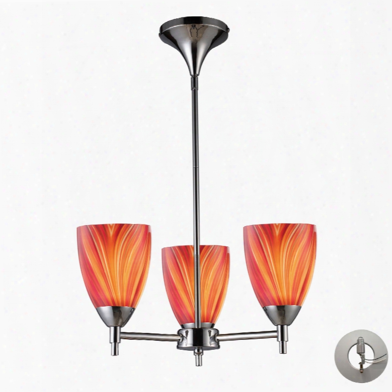 Elk Lighting Celina 3-light Led Chandelier In Polished Chrome And Multi Glass