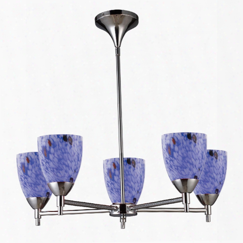 Elk Lighting Celina 5-light Chandelier In Polished Chrome And Starburst Blue Glass