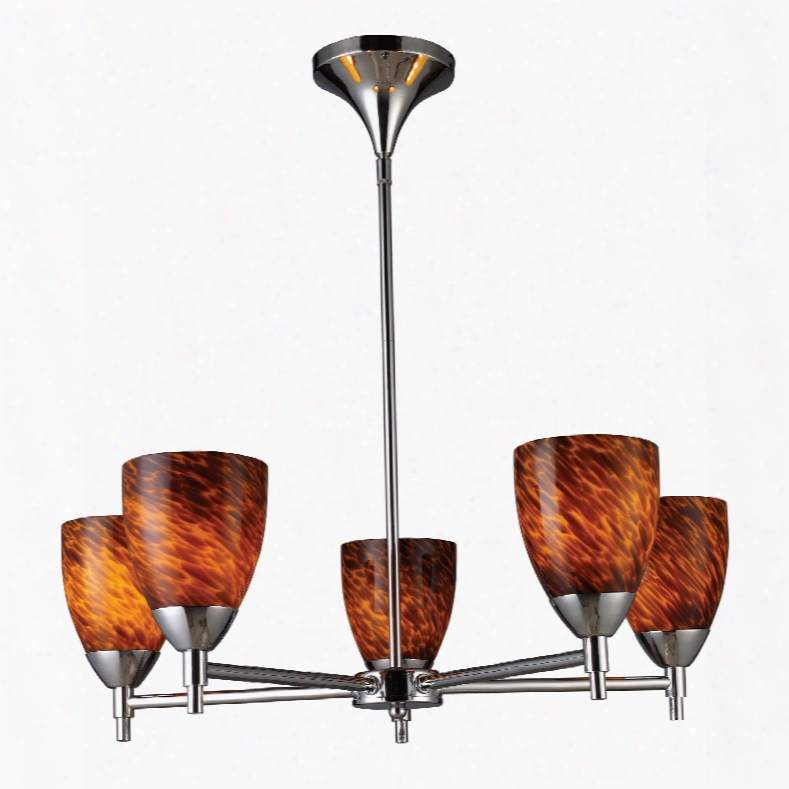 Elk Lighting Celina 5-light Chandelier In Polished Chrome And Espresso Glass