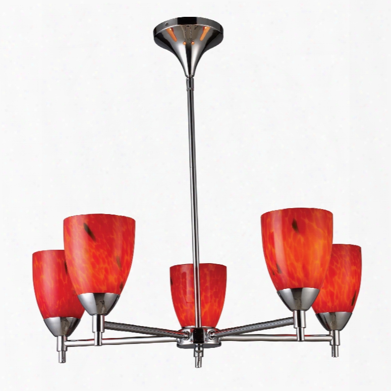 Elk Lighting Celina 5-light Chandelier In Polished Chrome And Fire Red Glass