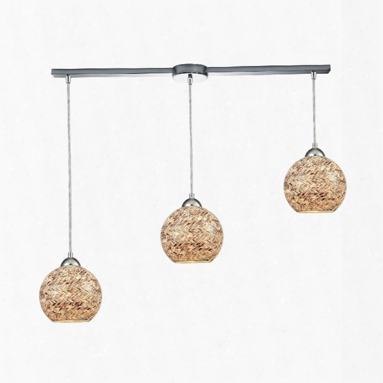 Elk Lighting Crosshatch 3-light Linear Bar In Po Lished Chrome With Crosshatch Mosaic Glass Pendant