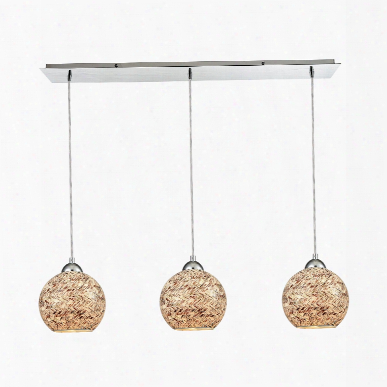 Elk Lighting Crosshatch 3-light Linear Pan In Polished Chrome With Crosshatch Mosaic Glass Pendant