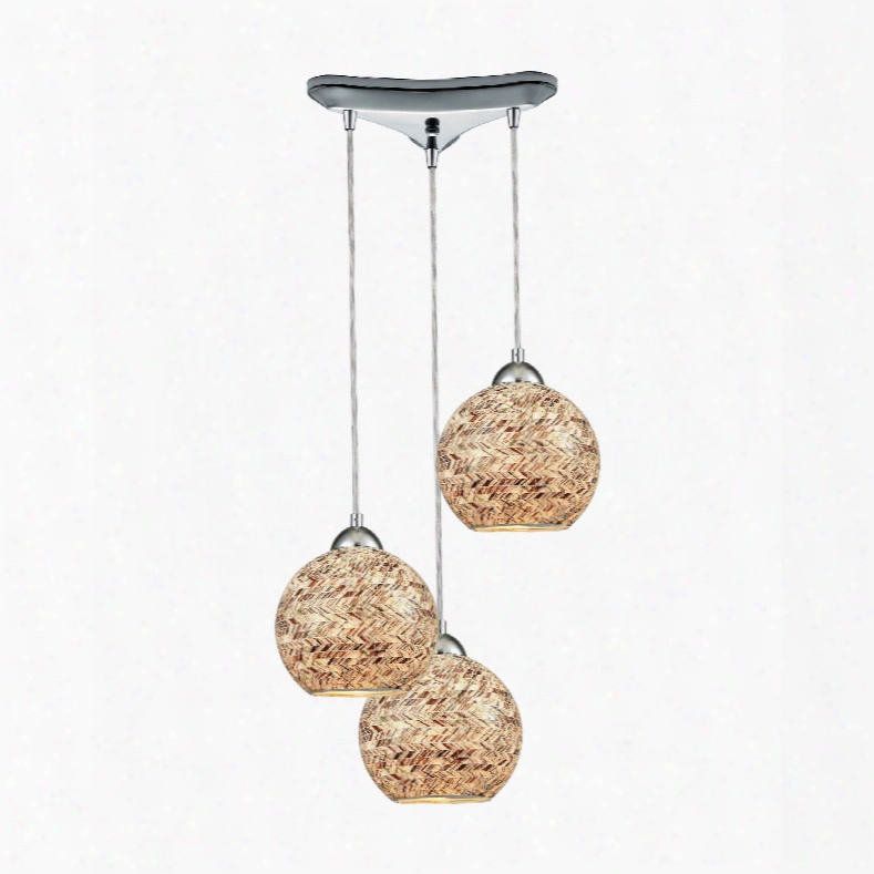Elk Lighting Crosshatch 3-light Triangle Pan In Polished Chrome With Crosshatch Mosaic Glass Pendant