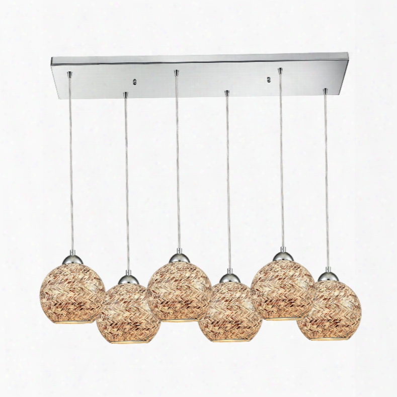 Elk Lighting Crosshatch 6-light Rectangle In Polishec Chrome With Crosshatch Mosaic Glass Pendant