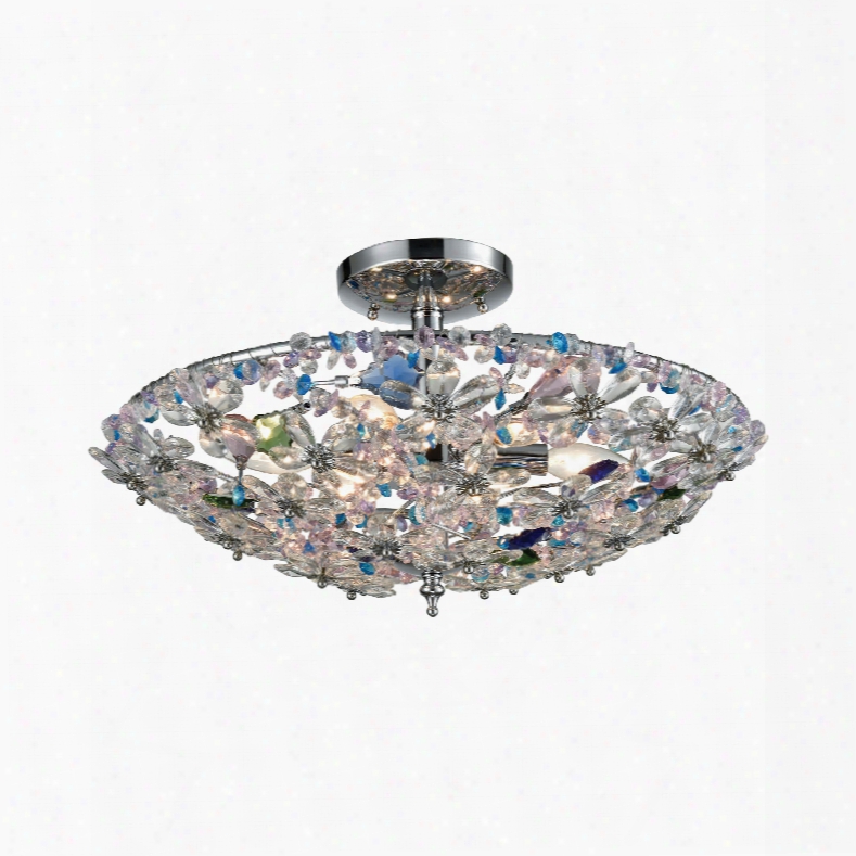 Elk Lighting Crystallus 6-light Semi Flush In Polished Chrome With Multi-colored Crystal